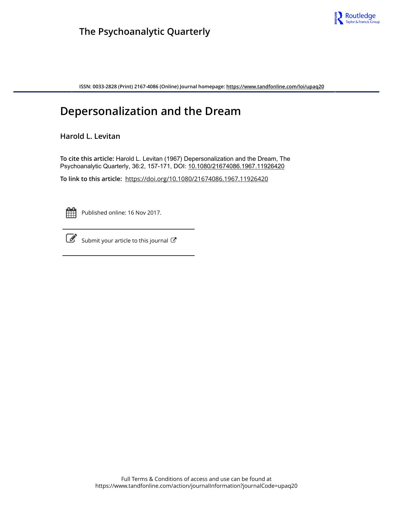 The Psychoanalytic Quarterly, Volume 36, Issue 2 (1967) by Unknown