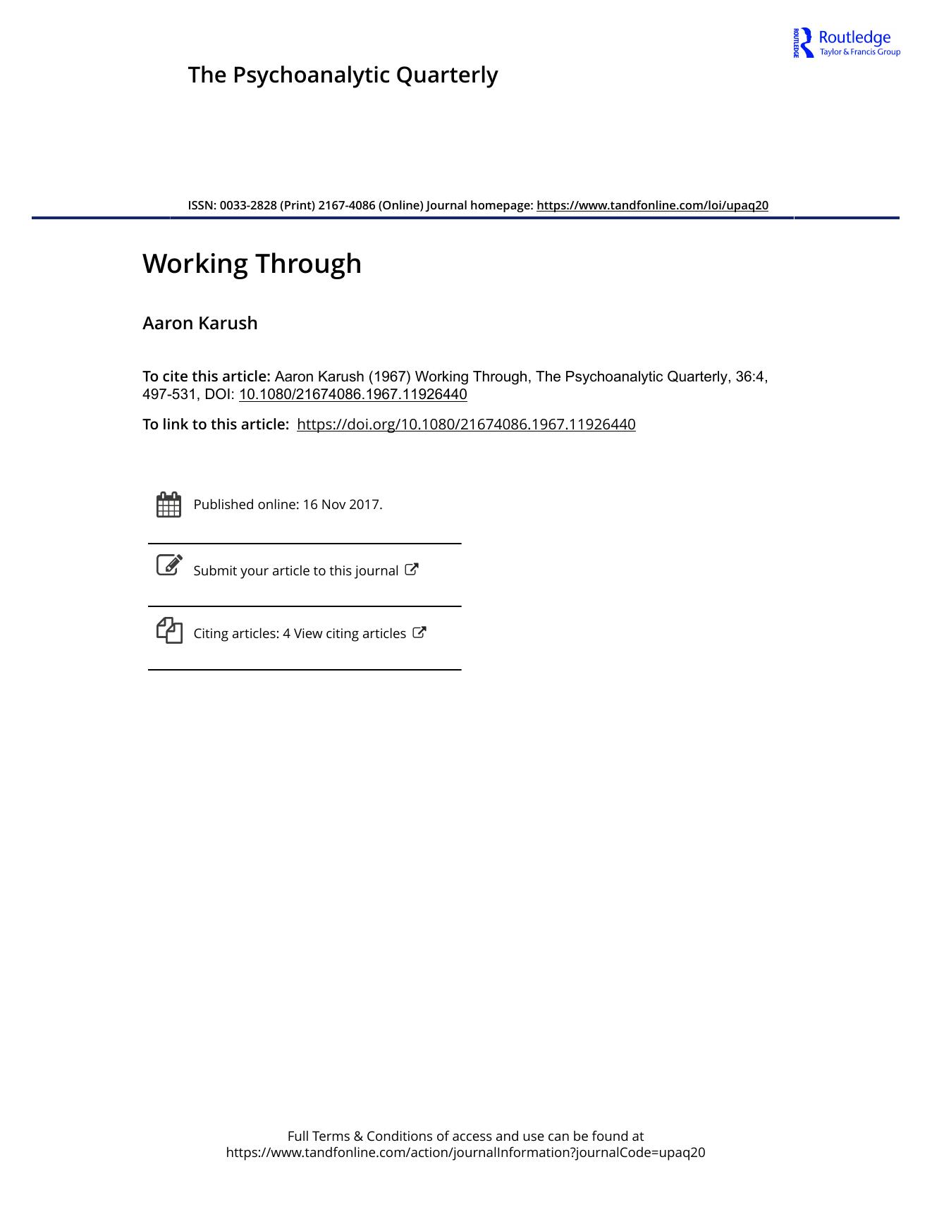 The Psychoanalytic Quarterly, Volume 36, Issue 4 (1967) by Unknown
