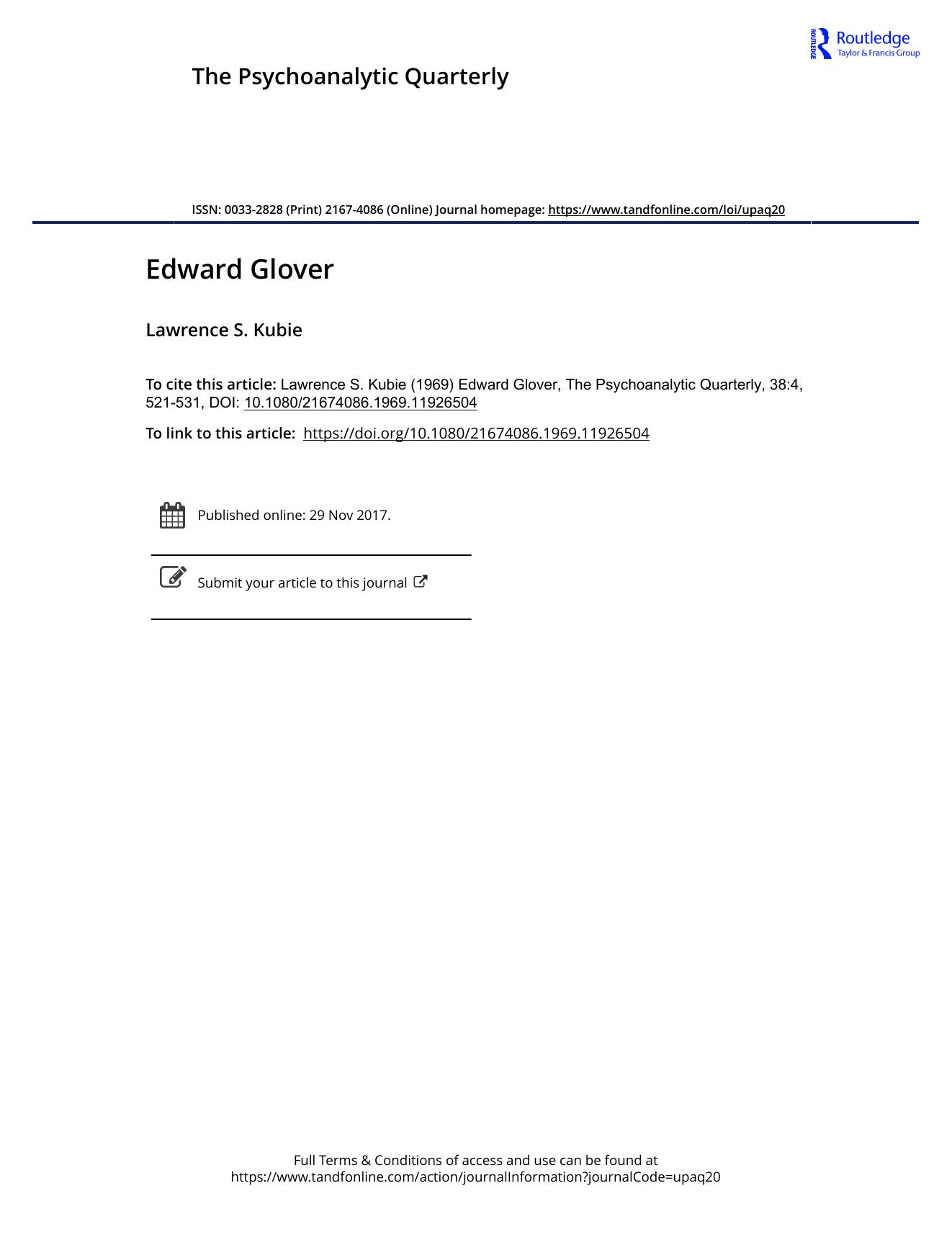 The Psychoanalytic Quarterly, Volume 38, Issue 4 (1969) by Unknown