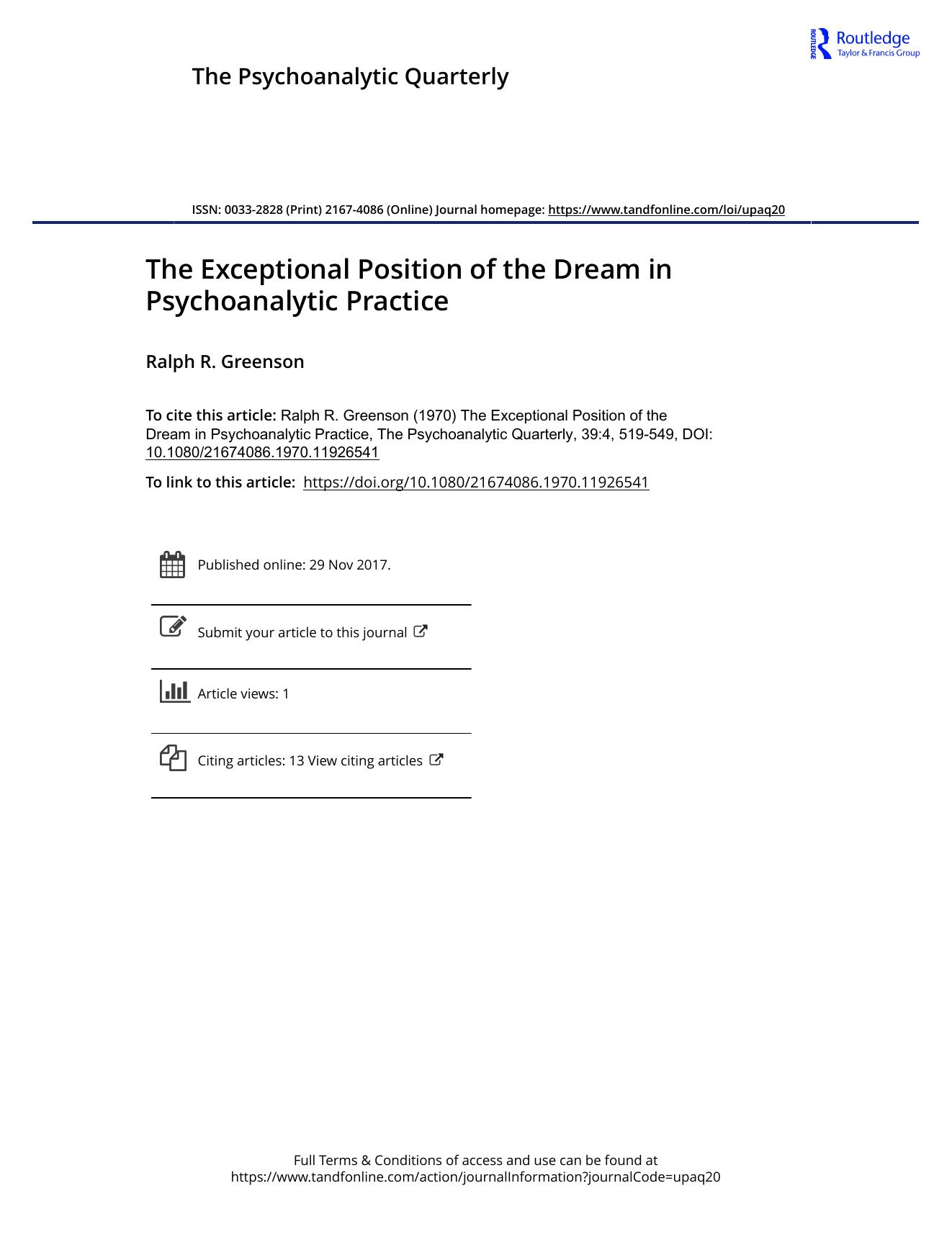 The Psychoanalytic Quarterly, Volume 39, Issue 4 (1970) by Unknown