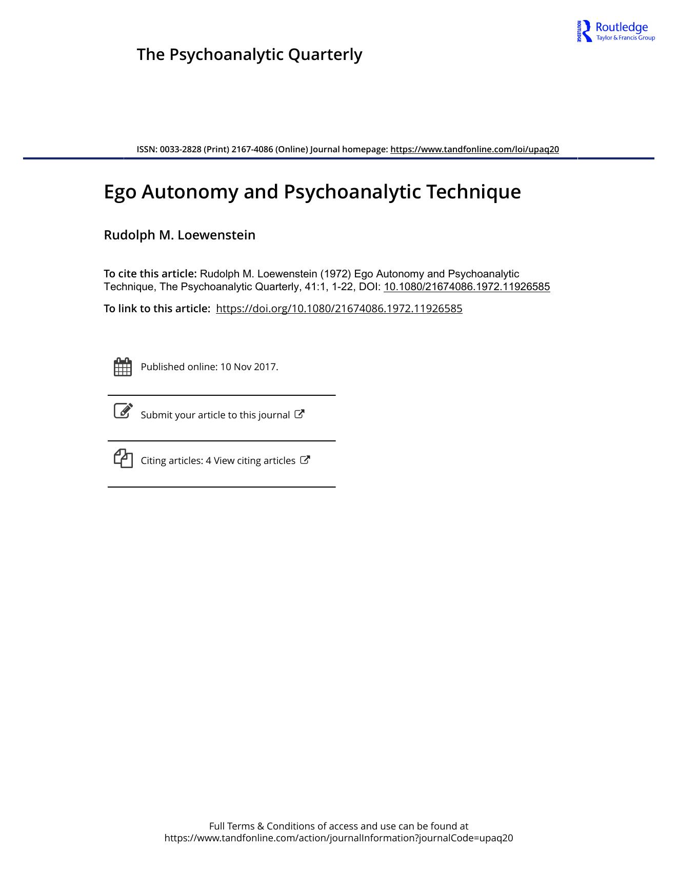 The Psychoanalytic Quarterly, Volume 41, Issue 1 (1972) by Unknown