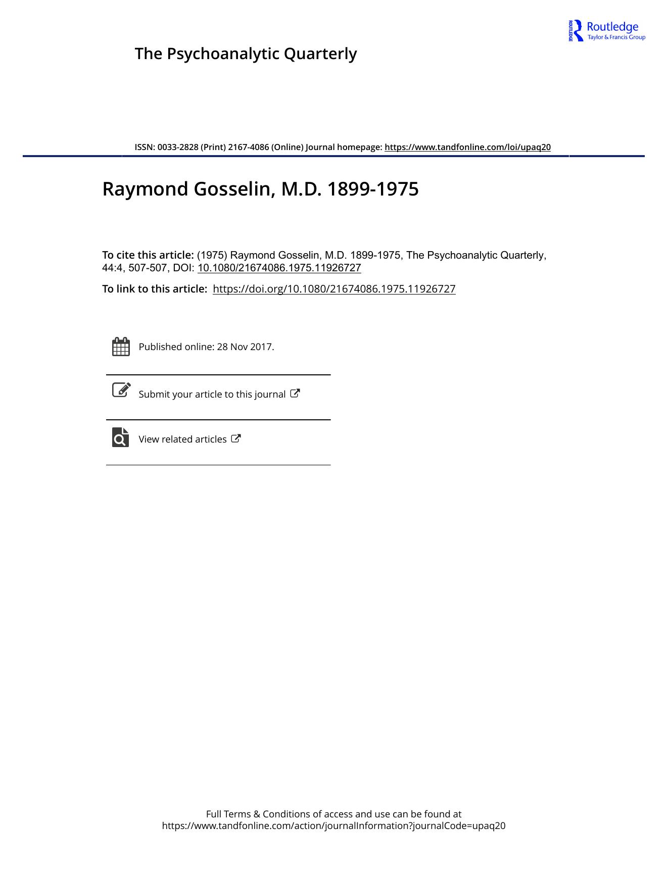The Psychoanalytic Quarterly, Volume 44, Issue 4 (1975) by Unknown