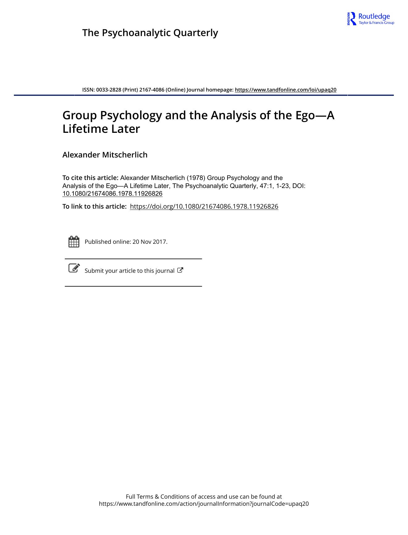 The Psychoanalytic Quarterly, Volume 47, Issue 1 (1978) by Unknown