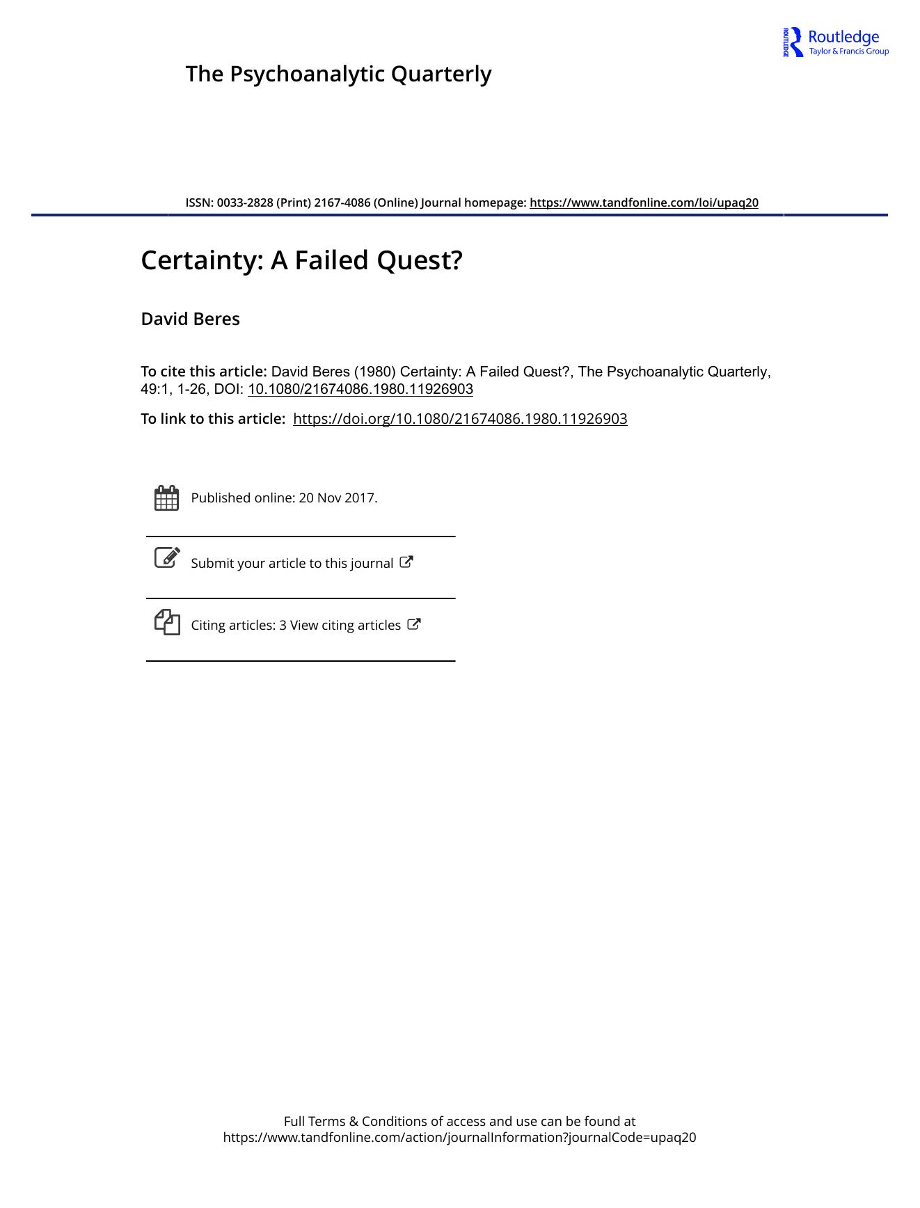 The Psychoanalytic Quarterly, Volume 49, Issue 1 (1980) by Unknown