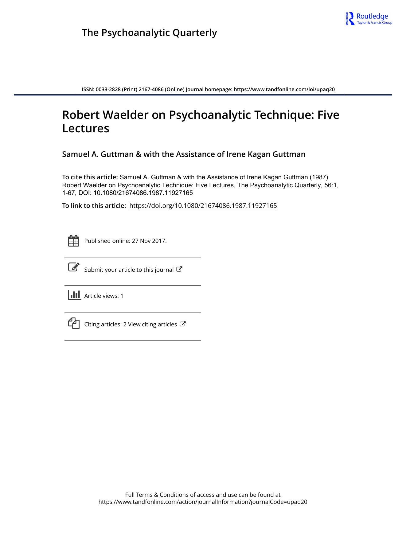 The Psychoanalytic Quarterly, Volume 56, Issue 1 (1987) by Unknown