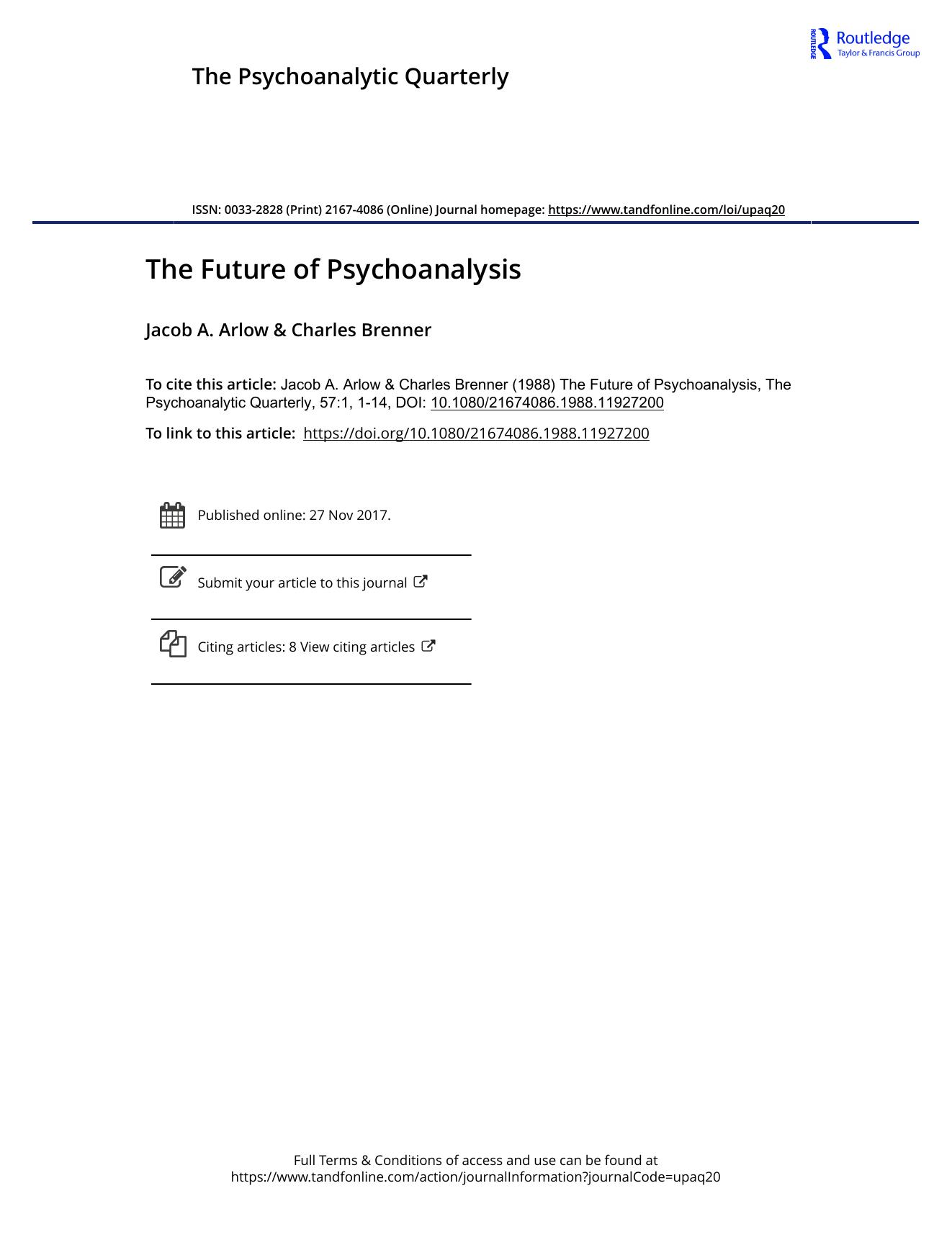 The Psychoanalytic Quarterly, Volume 57, Issue 1 (1988) by Unknown
