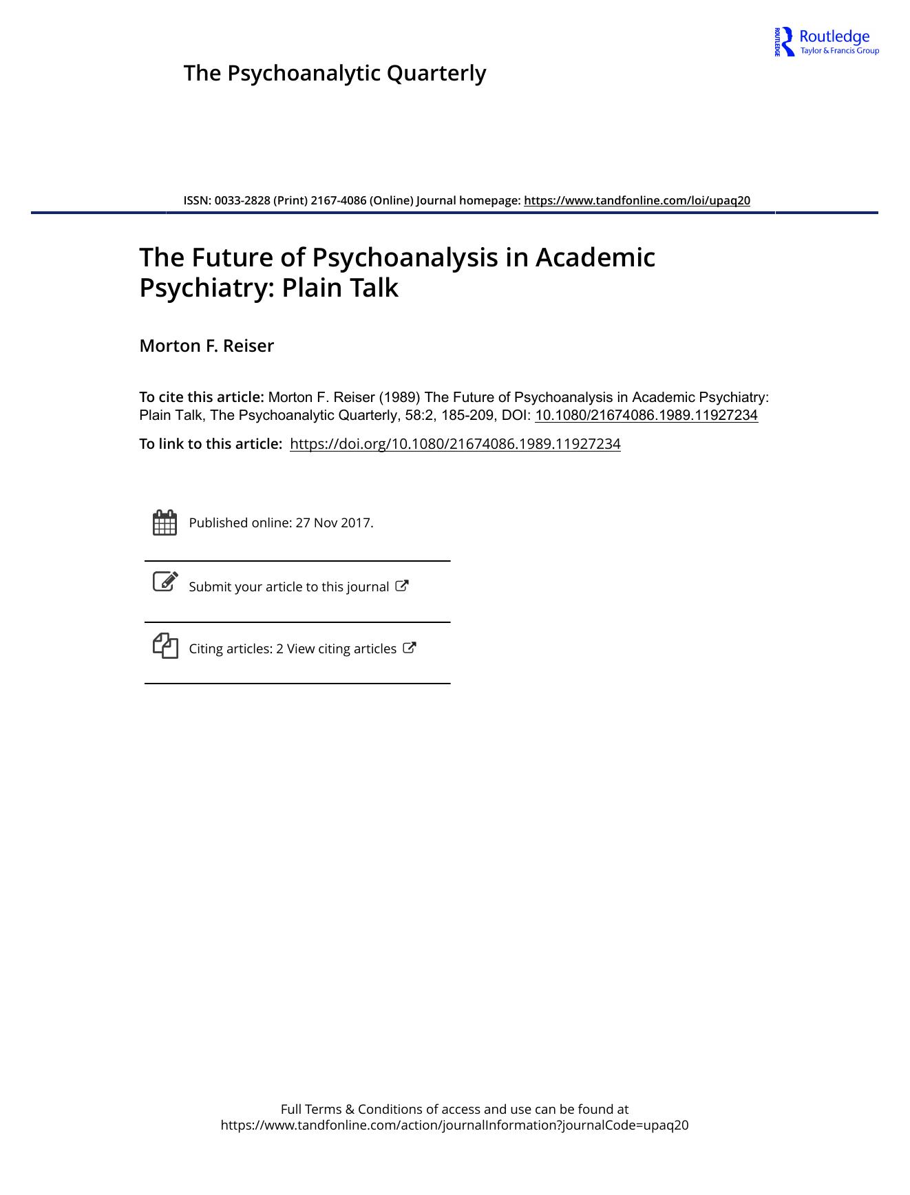 The Psychoanalytic Quarterly, Volume 58, Issue 2 (1989) by Unknown