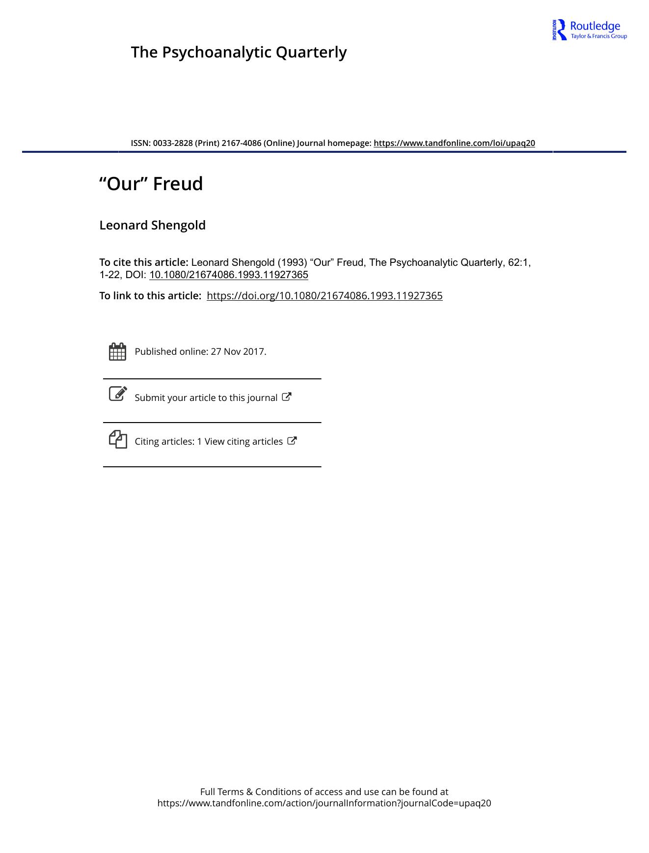 The Psychoanalytic Quarterly, Volume 62, Issue 1 (1993) by Unknown