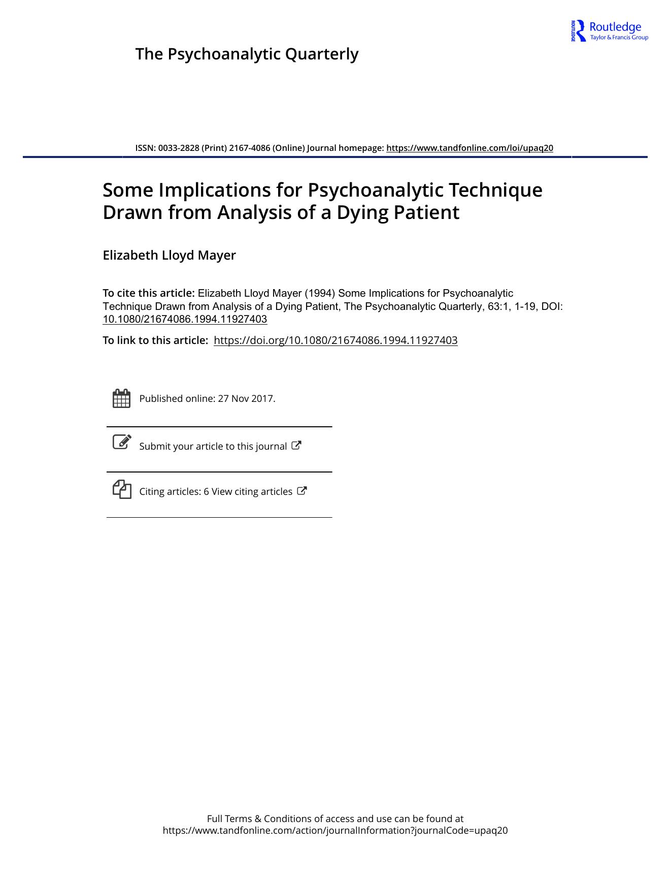 The Psychoanalytic Quarterly, Volume 63, Issue 1 (1994) by Unknown