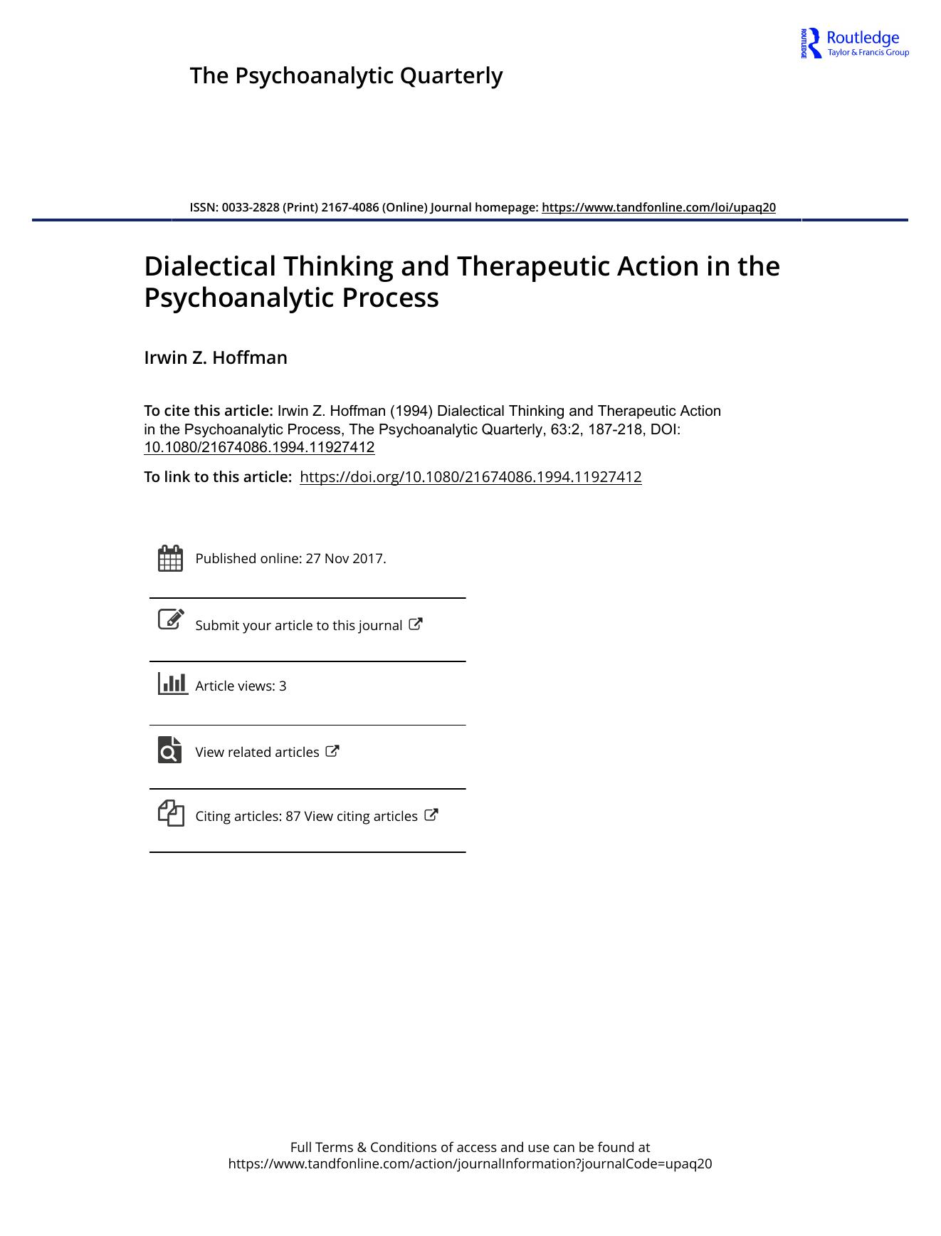 The Psychoanalytic Quarterly, Volume 63, Issue 2 (1994) by Unknown