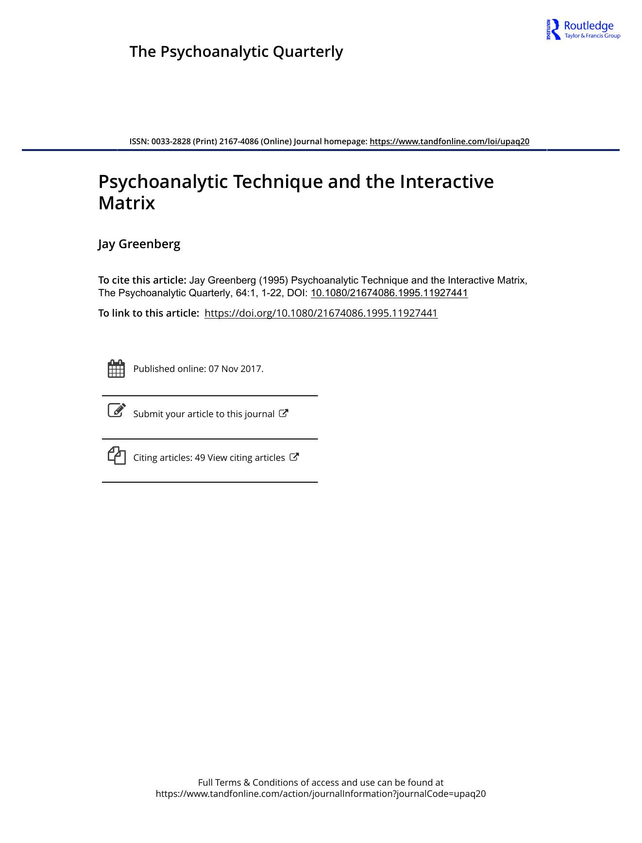 The Psychoanalytic Quarterly, Volume 64, Issue 1 (1995) by Unknown