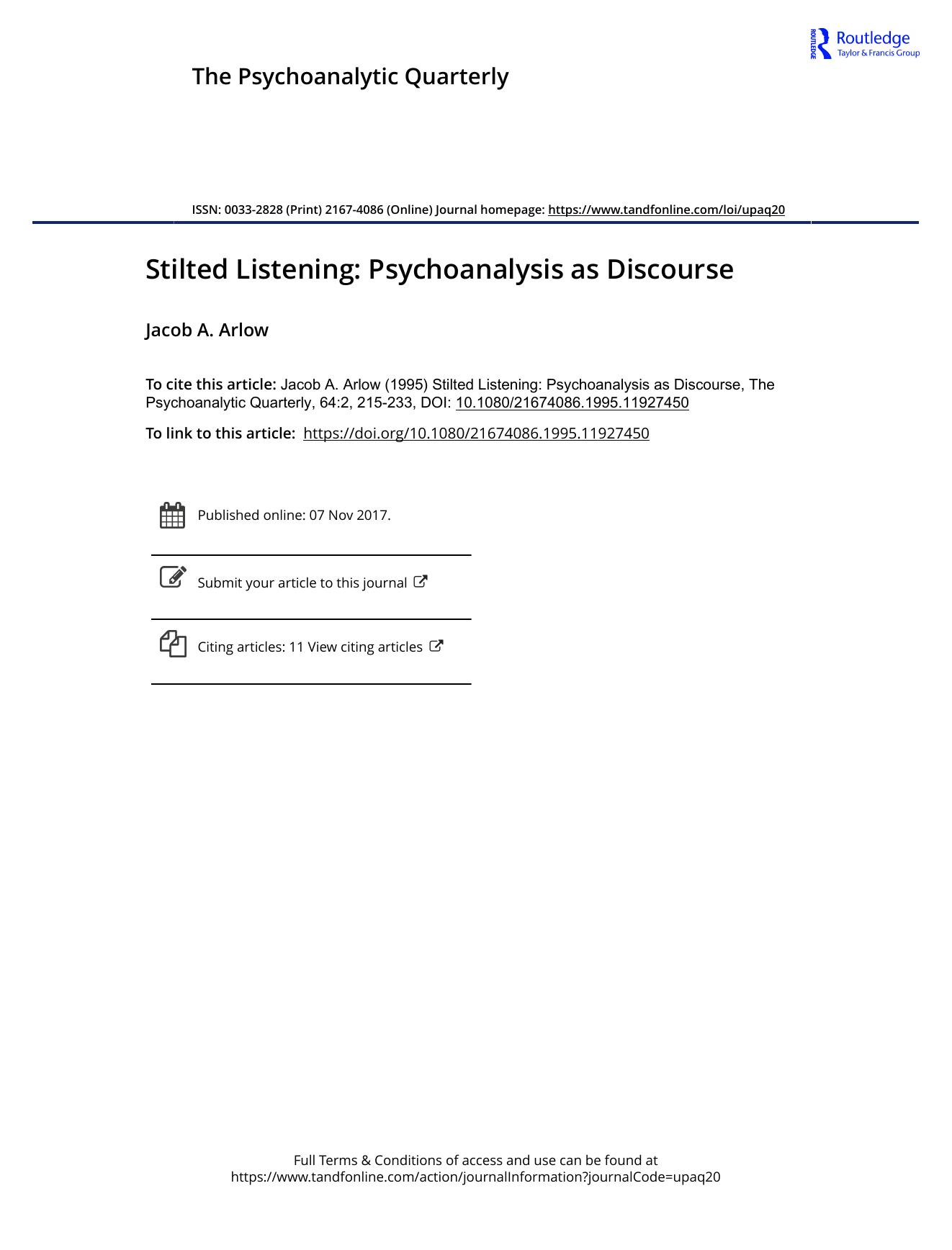 The Psychoanalytic Quarterly, Volume 64, Issue 2 (1995) by Unknown