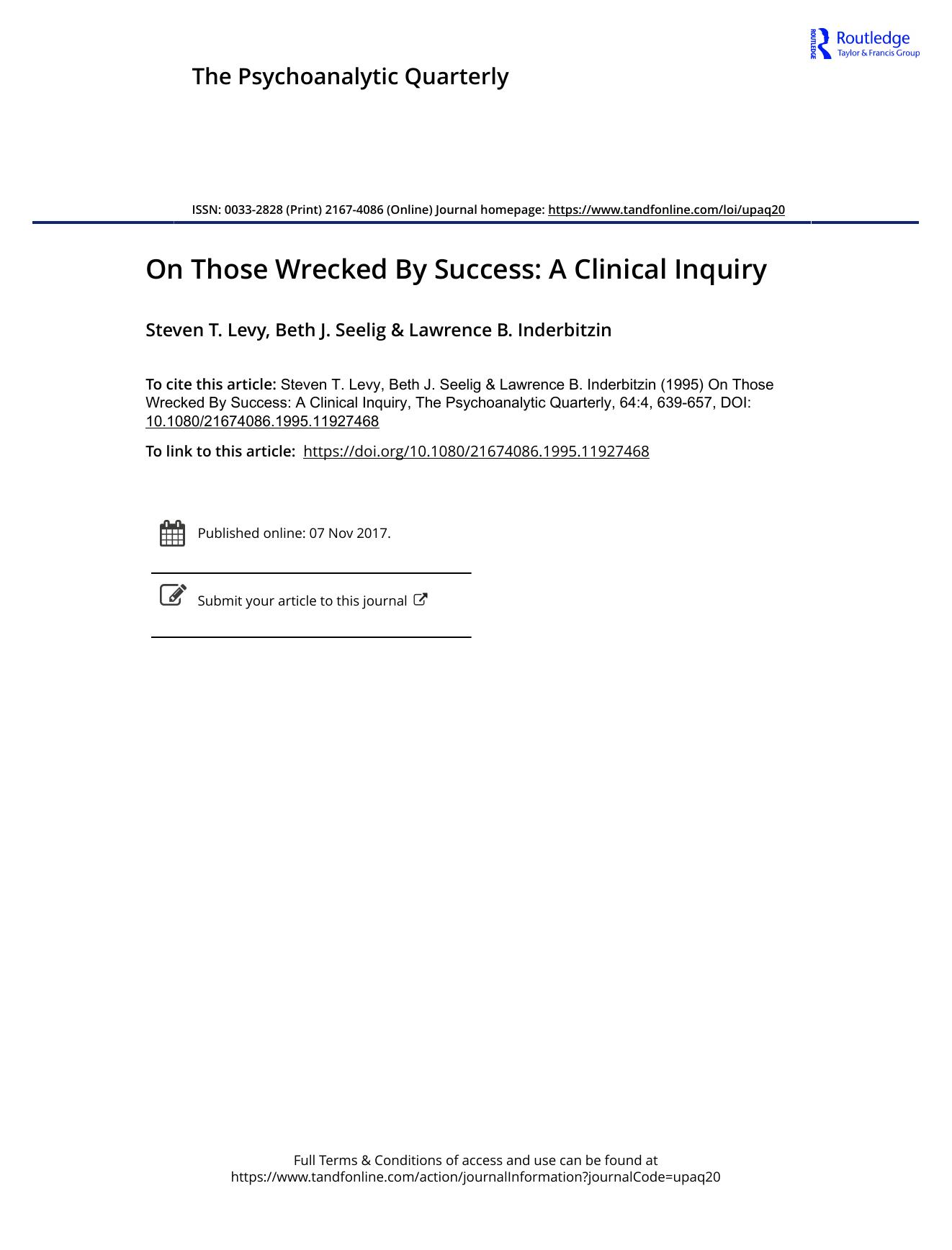 The Psychoanalytic Quarterly, Volume 64, Issue 4 (1995) by Unknown