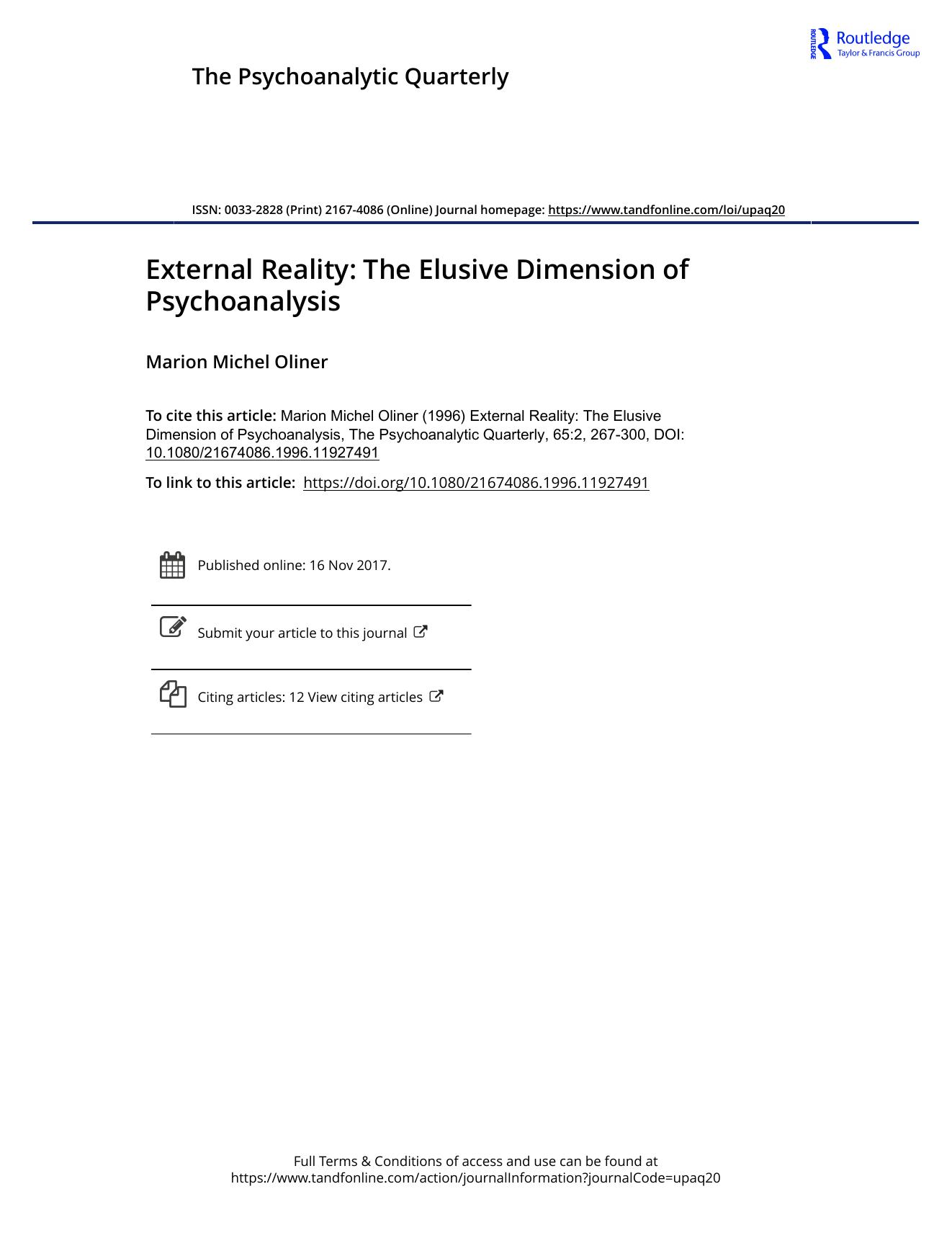The Psychoanalytic Quarterly, Volume 65, Issue 2 (1996) by Unknown
