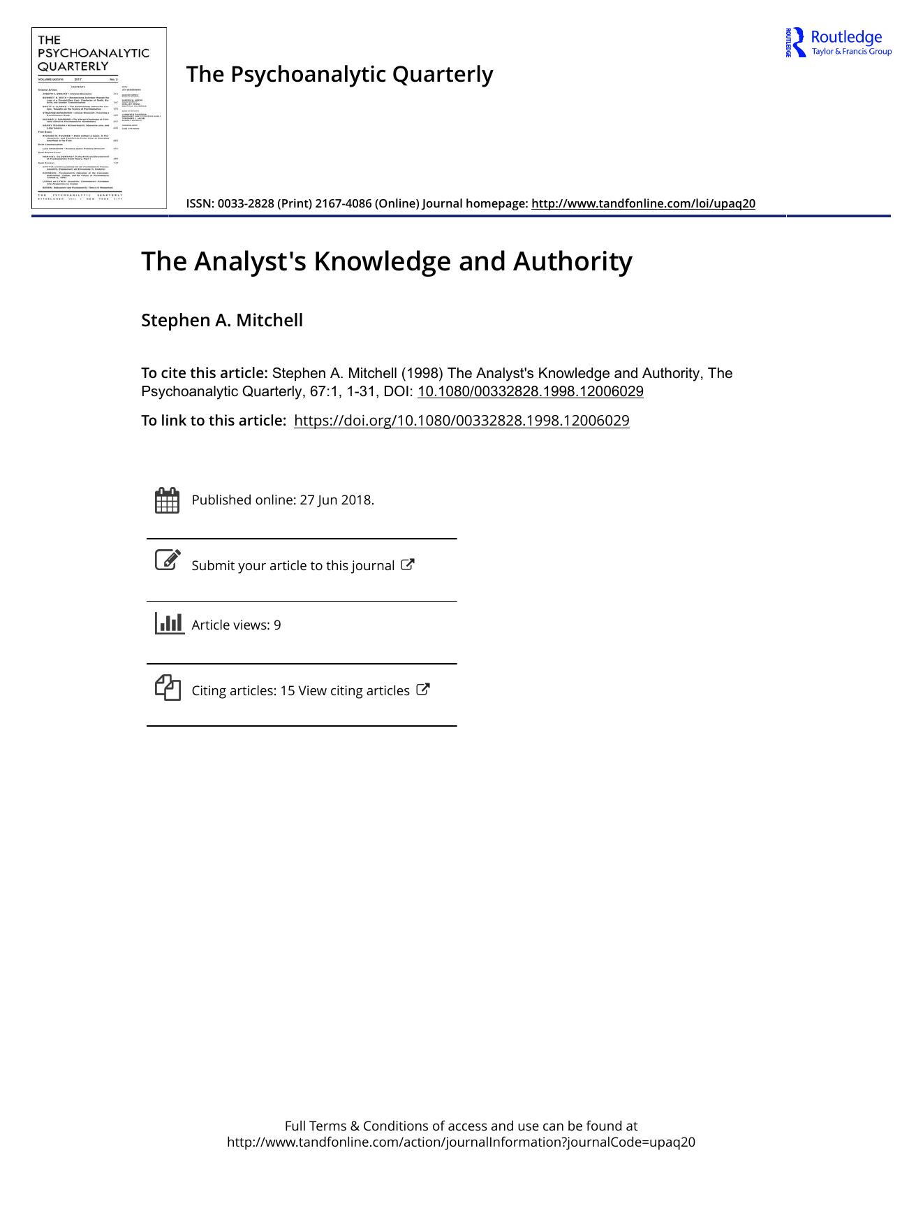 The Psychoanalytic Quarterly, Volume 67, Issue 1 (1998) by Unknown