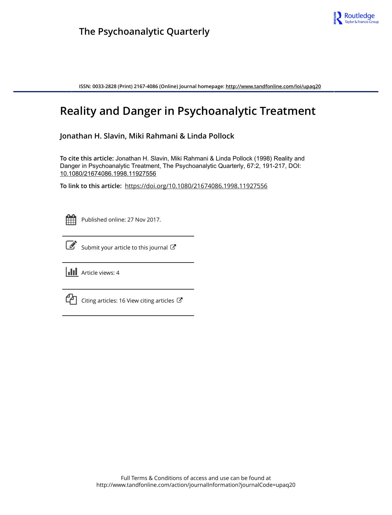 The Psychoanalytic Quarterly, Volume 67, Issue 2 (1998) by Unknown