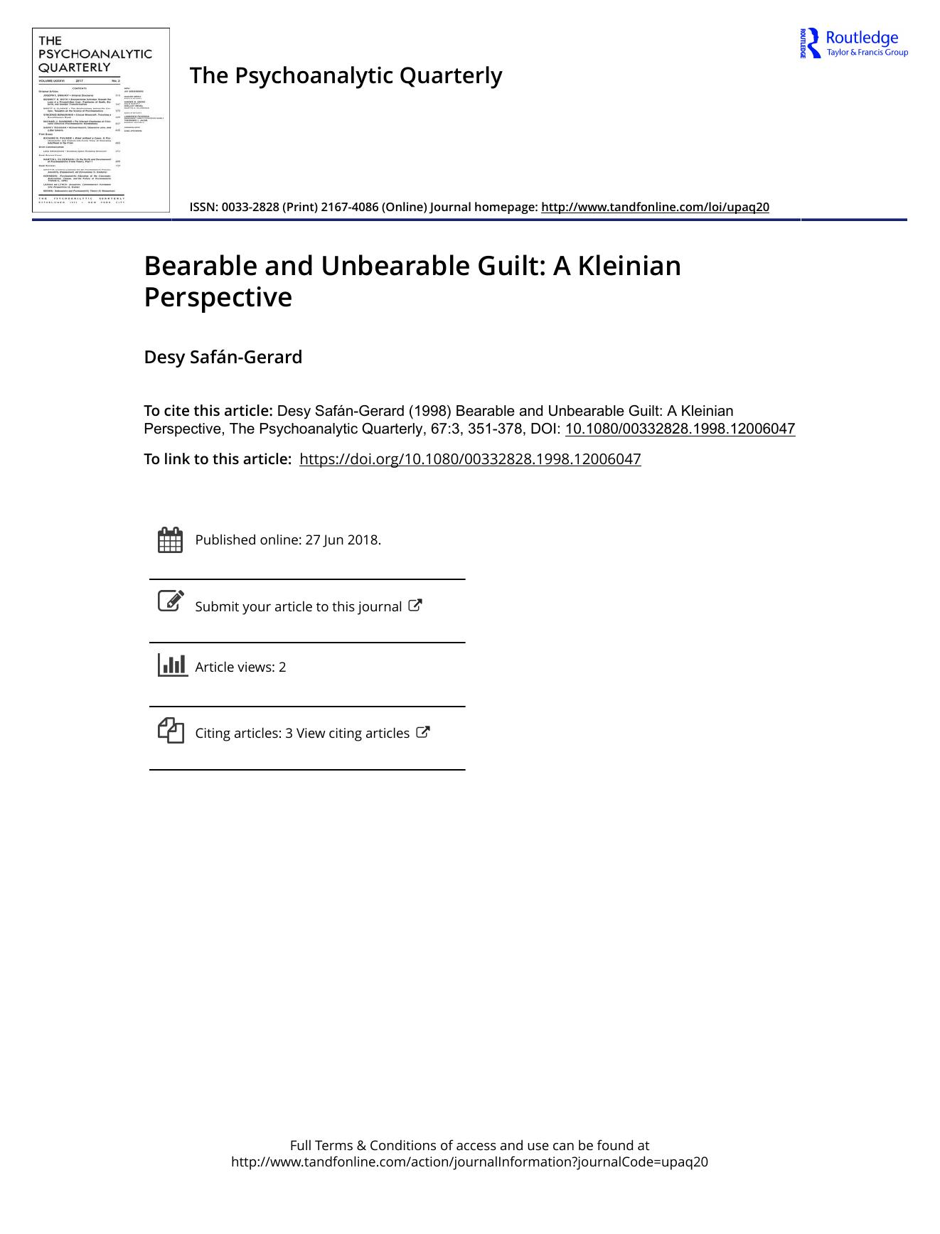 The Psychoanalytic Quarterly, Volume 67, Issue 3 (1998) by Unknown