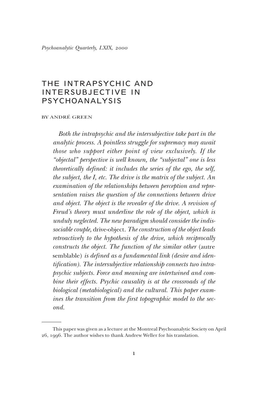 The Psychoanalytic Quarterly, Volume 69, Issue 1 (2000) by Unknown