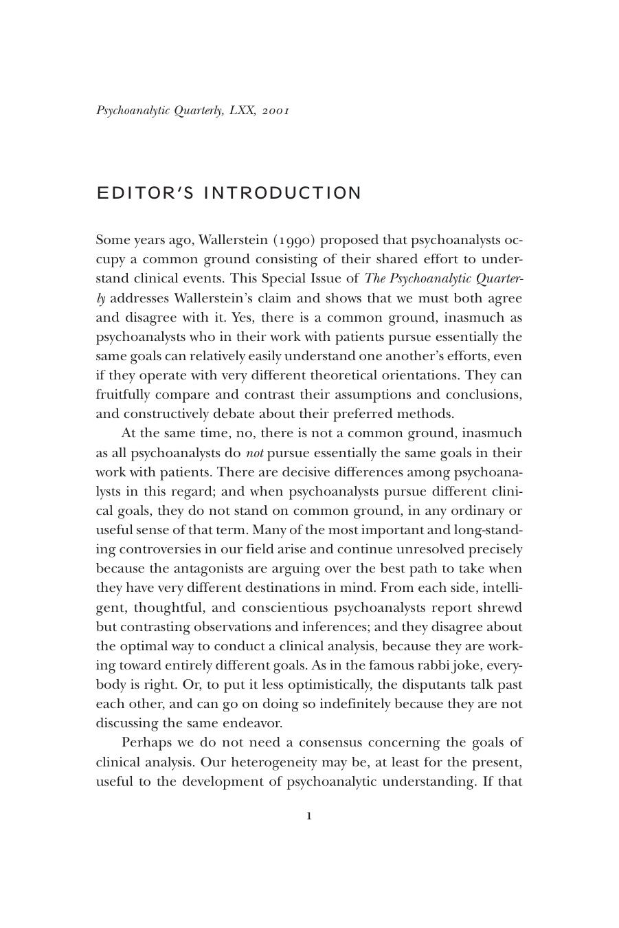 The Psychoanalytic Quarterly, Volume 70, Issue 1 (2001) by Unknown