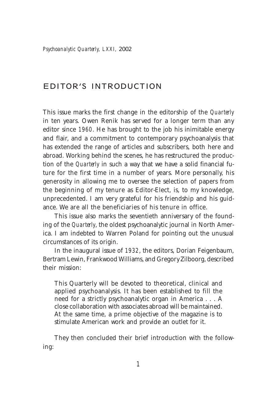 The Psychoanalytic Quarterly, Volume 71, Issue 1 (2002) by Unknown