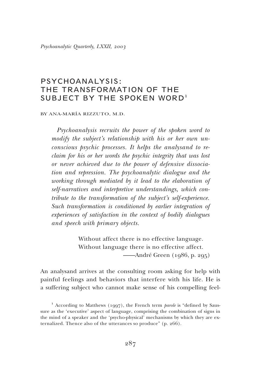 The Psychoanalytic Quarterly, Volume 72, Issue 2 (2003) by Unknown