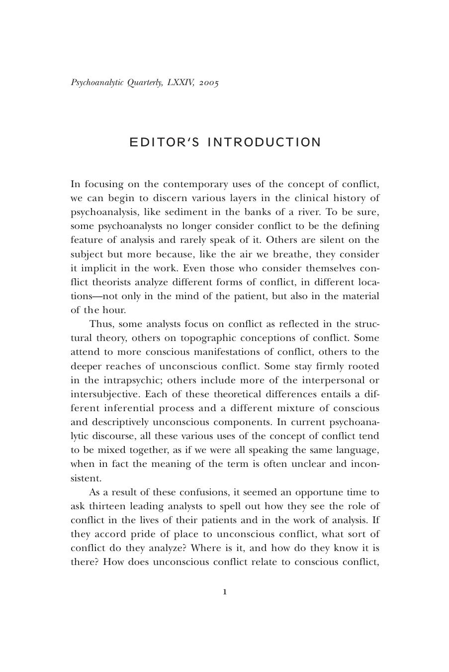 The Psychoanalytic Quarterly, Volume 74, Issue 1 (2005) by Unknown