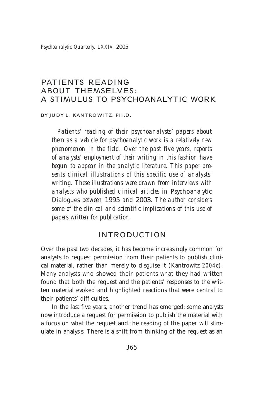 The Psychoanalytic Quarterly, Volume 74, Issue 2 (2005) by Unknown