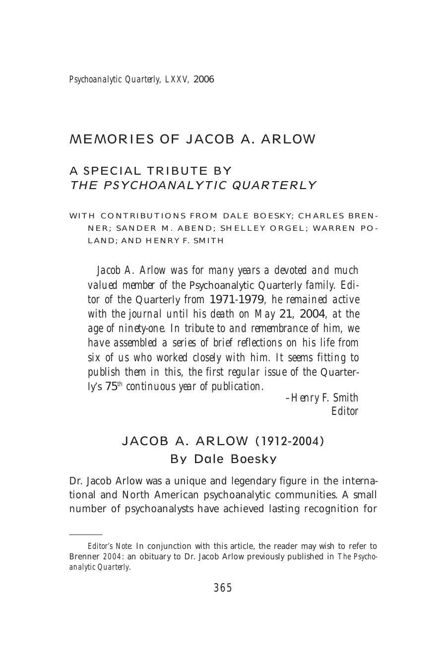 The Psychoanalytic Quarterly, Volume 75, Issue 2 (2006) by Unknown