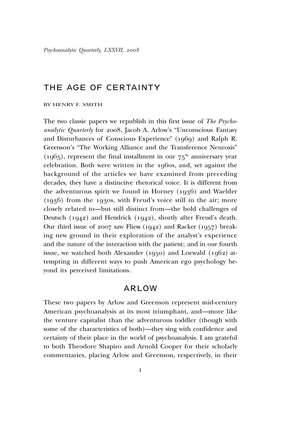 The Psychoanalytic Quarterly, Volume 77, Issue 1 (2008) by Unknown