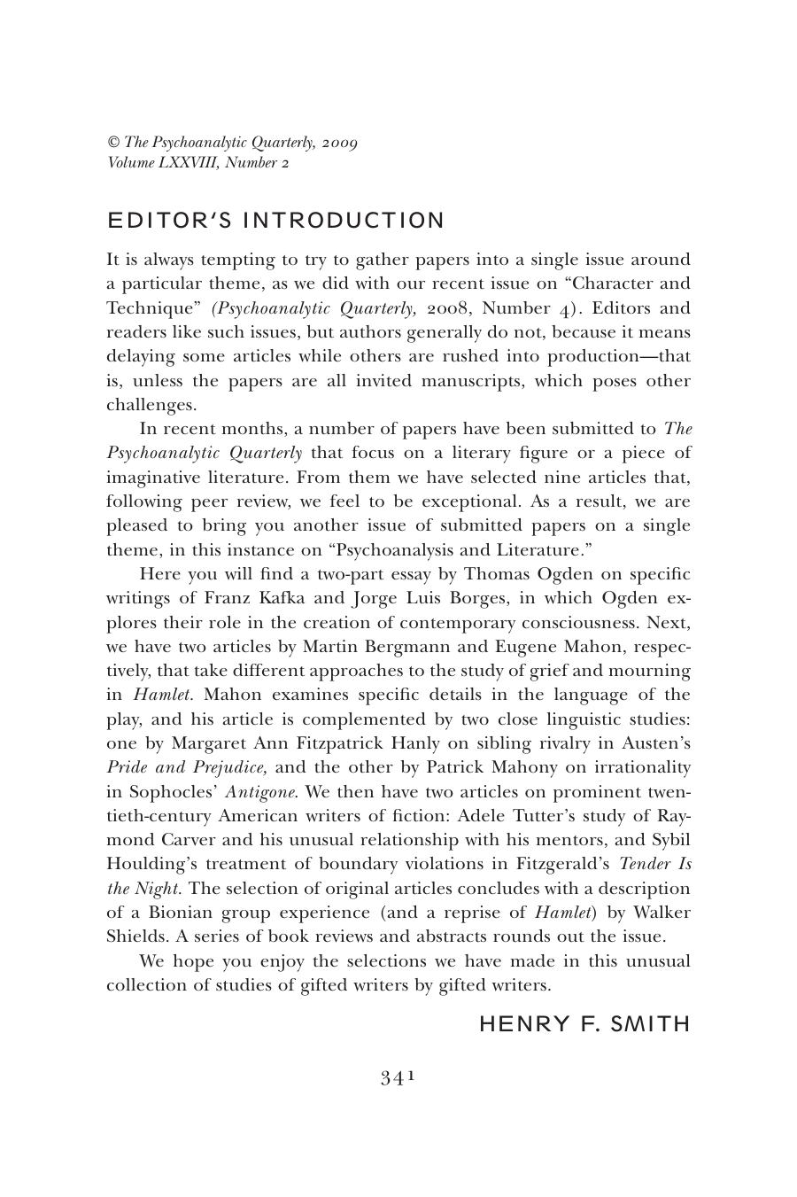 The Psychoanalytic Quarterly, Volume 78, Issue 2 (2009) by Unknown