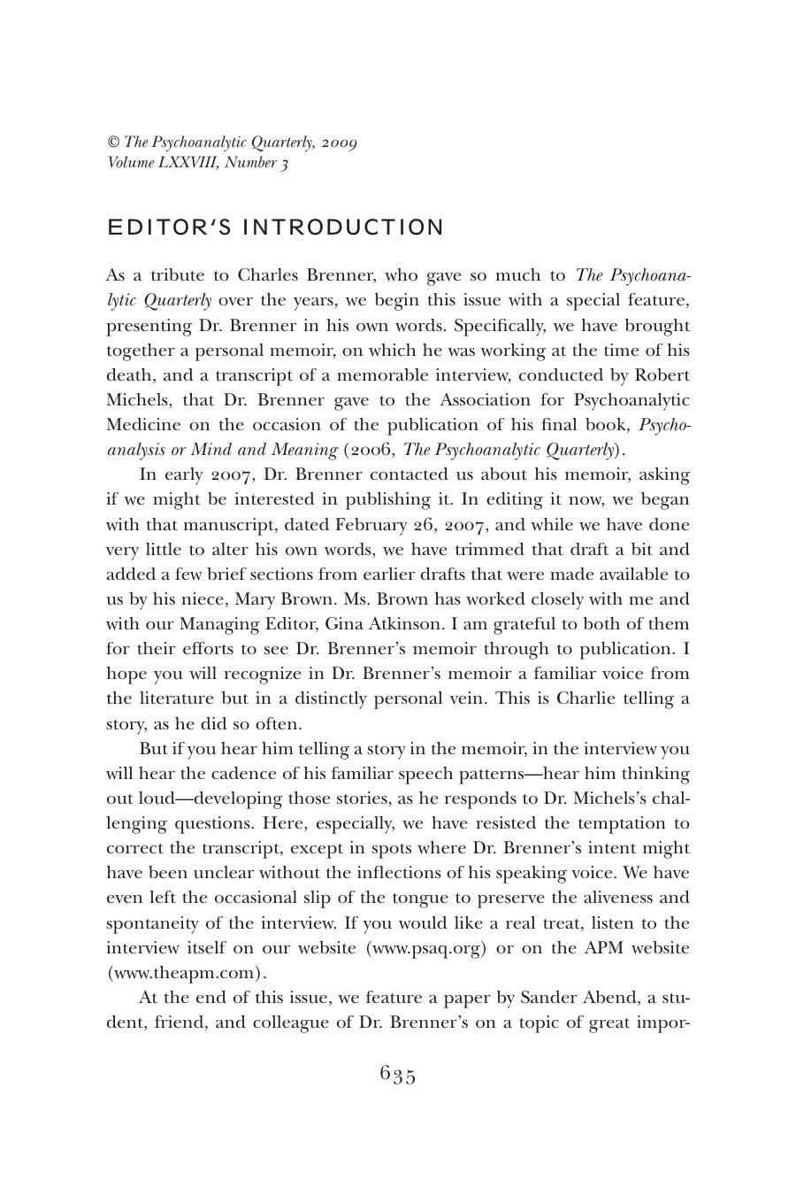 The Psychoanalytic Quarterly, Volume 78, Issue 3 (2009) by Unknown