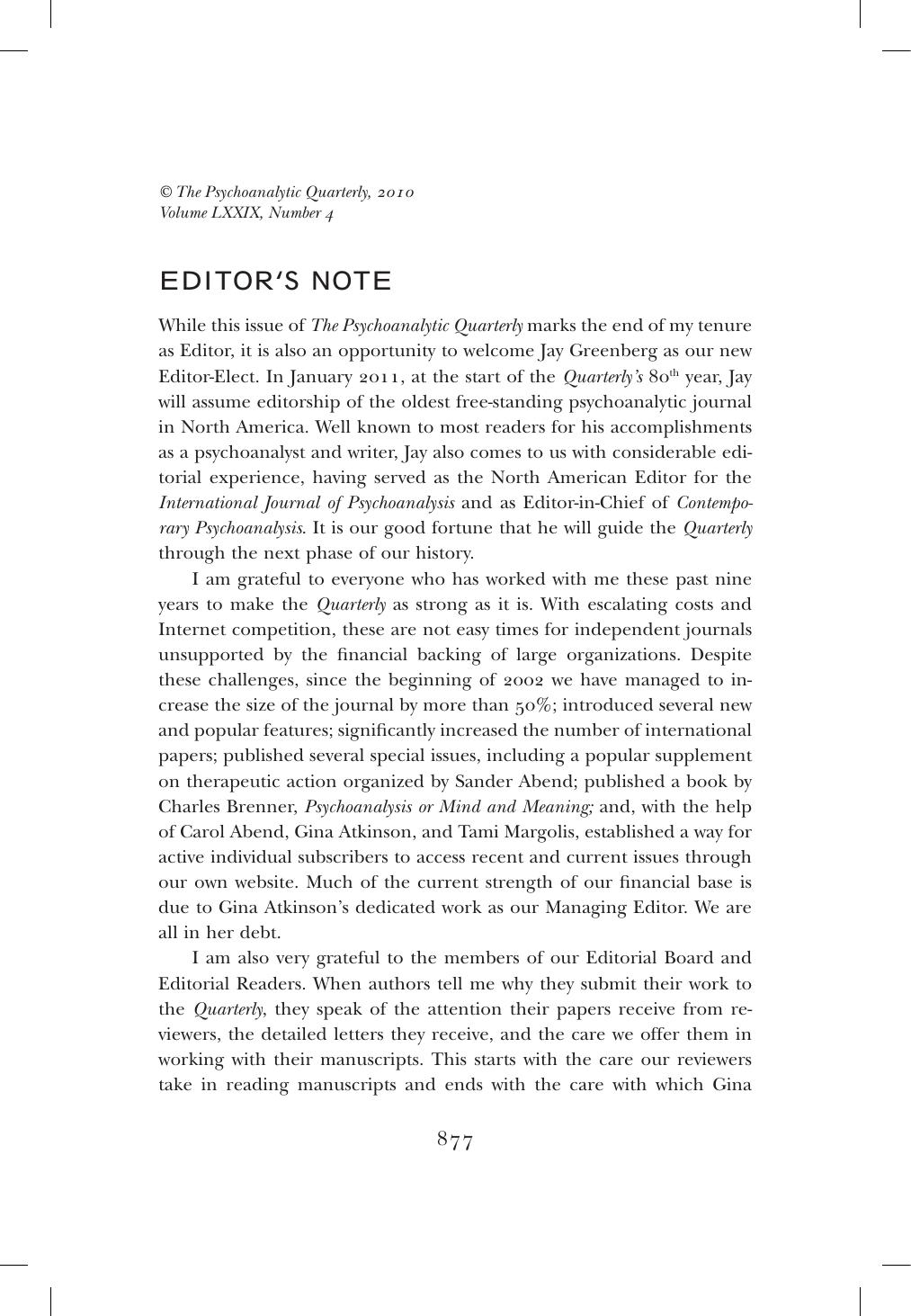 The Psychoanalytic Quarterly, Volume 79, Issue 4 (2010) by Unknown