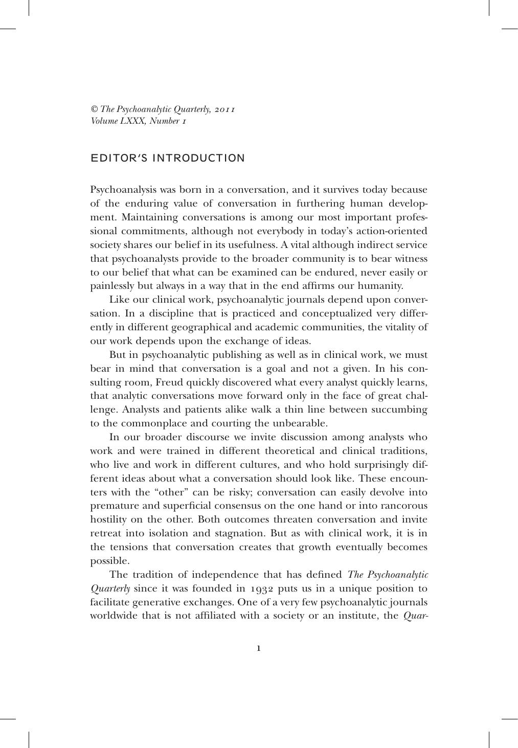 The Psychoanalytic Quarterly, Volume 80, Issue 1 (2011) by Unknown