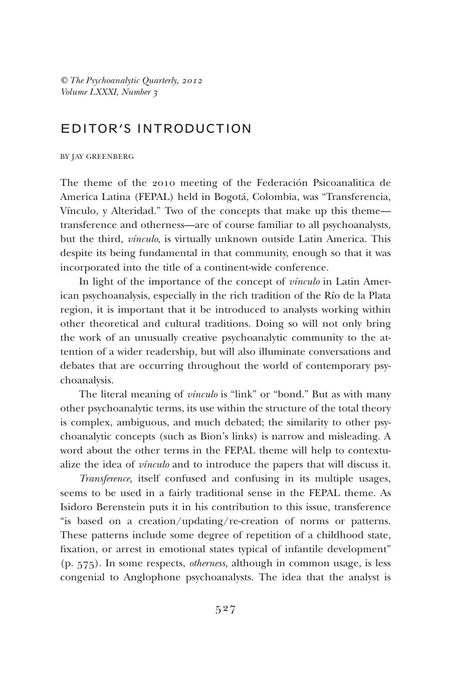 The Psychoanalytic Quarterly, Volume 81, Issue 3 (2012) by Unknown