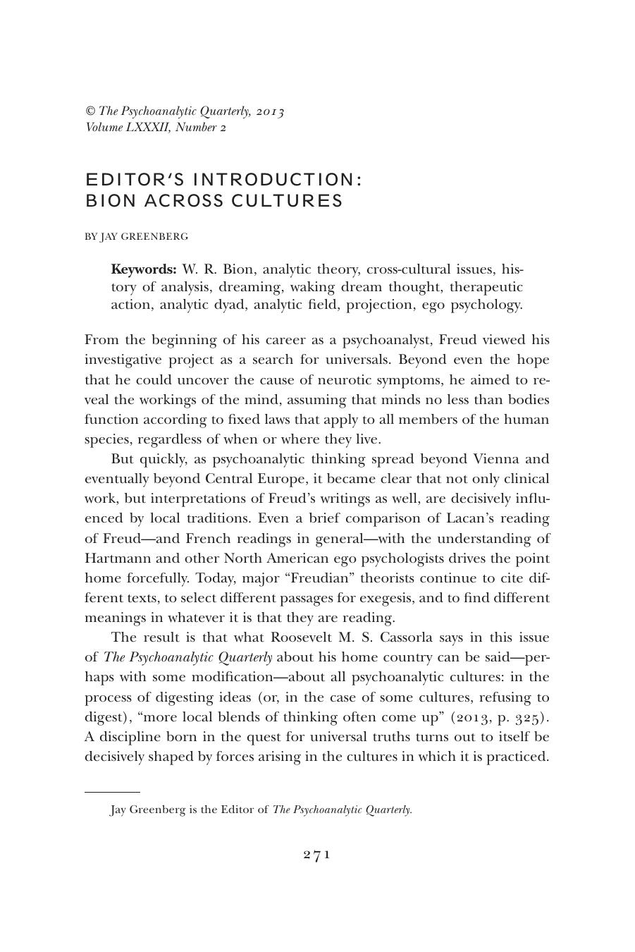 The Psychoanalytic Quarterly, Volume 82, Issue 2 (2013) by Unknown