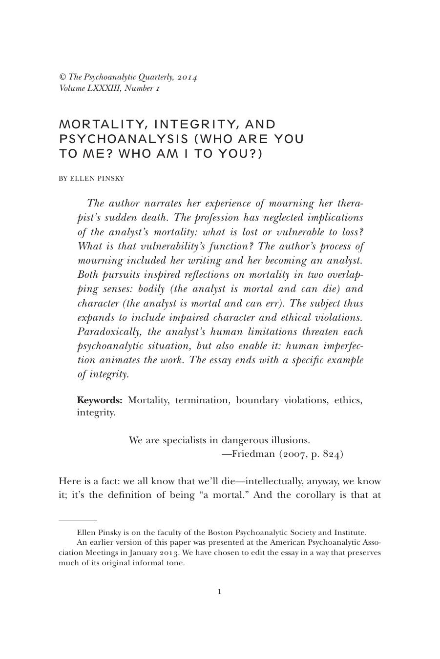 The Psychoanalytic Quarterly, Volume 83, Issue 1 (2014) by Unknown