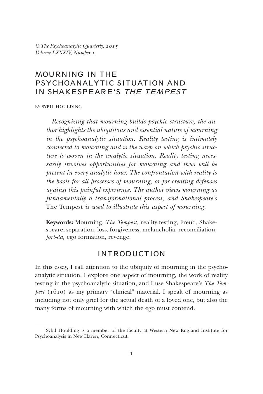 The Psychoanalytic Quarterly, Volume 84, Issue 1 (2015) by Unknown