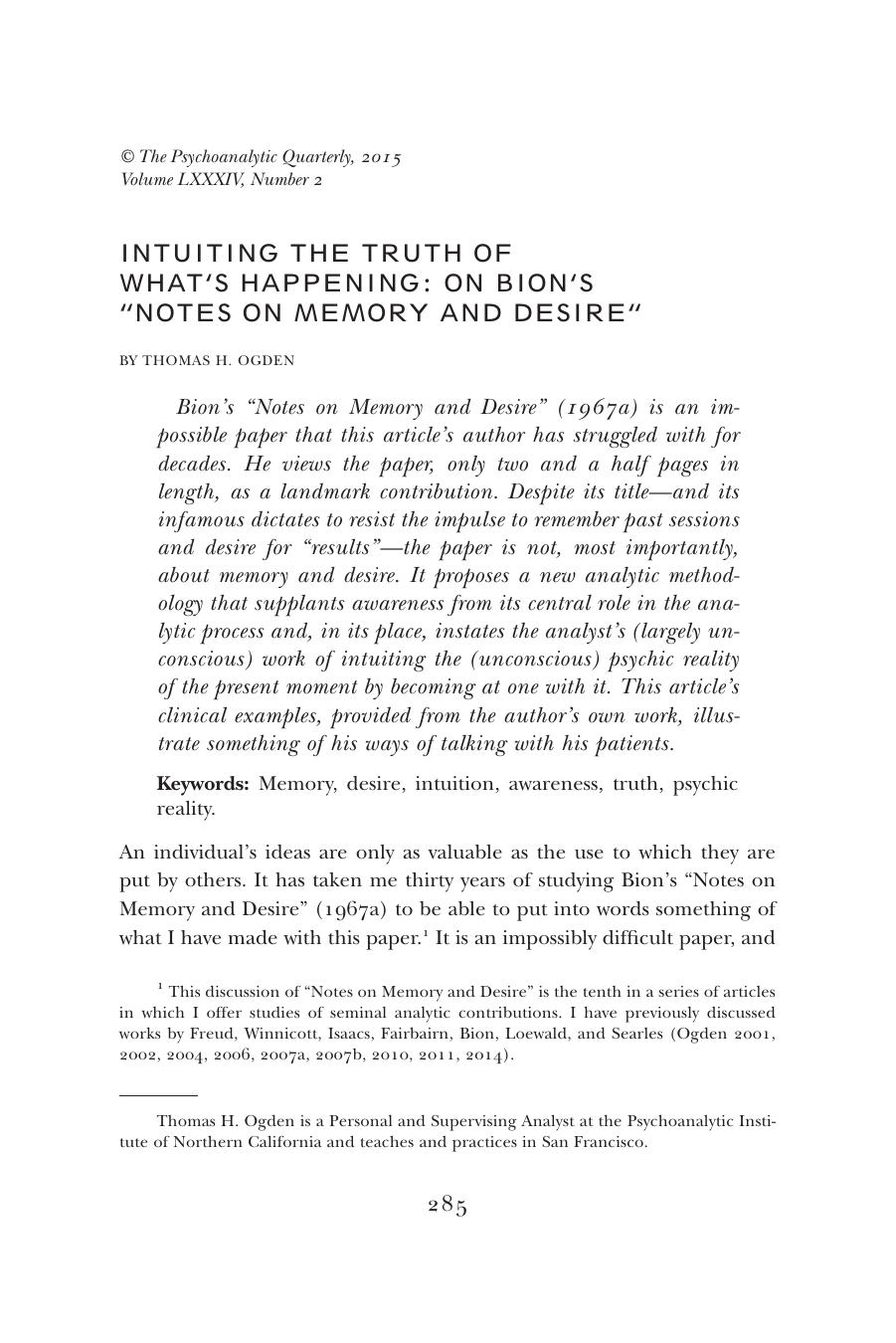 The Psychoanalytic Quarterly, Volume 84, Issue 2 (2015) by Unknown