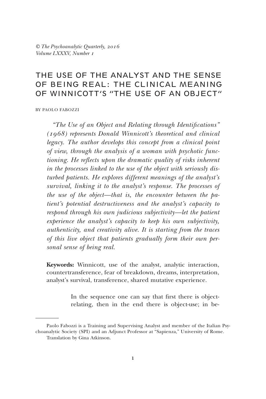 The Psychoanalytic Quarterly, Volume 85, Issue 1 (2016) by Unknown