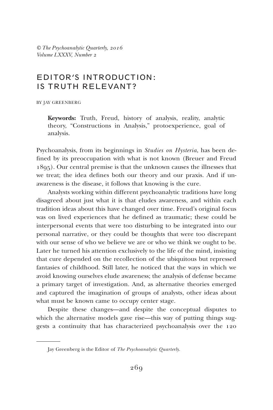 The Psychoanalytic Quarterly, Volume 85, Issue 2 (2016) by Unknown