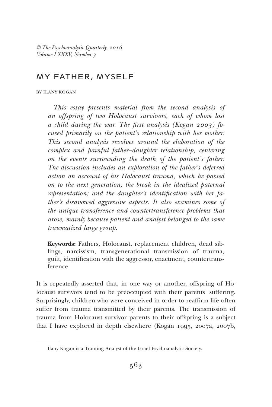 The Psychoanalytic Quarterly, Volume 85, Issue 3 (2016) by Unknown