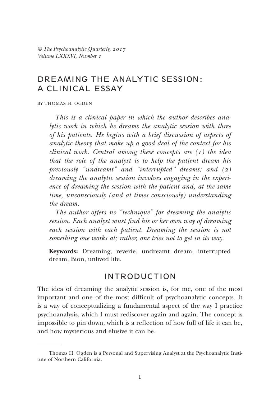 The Psychoanalytic Quarterly, Volume 86, Issue 1 (2017) by Unknown