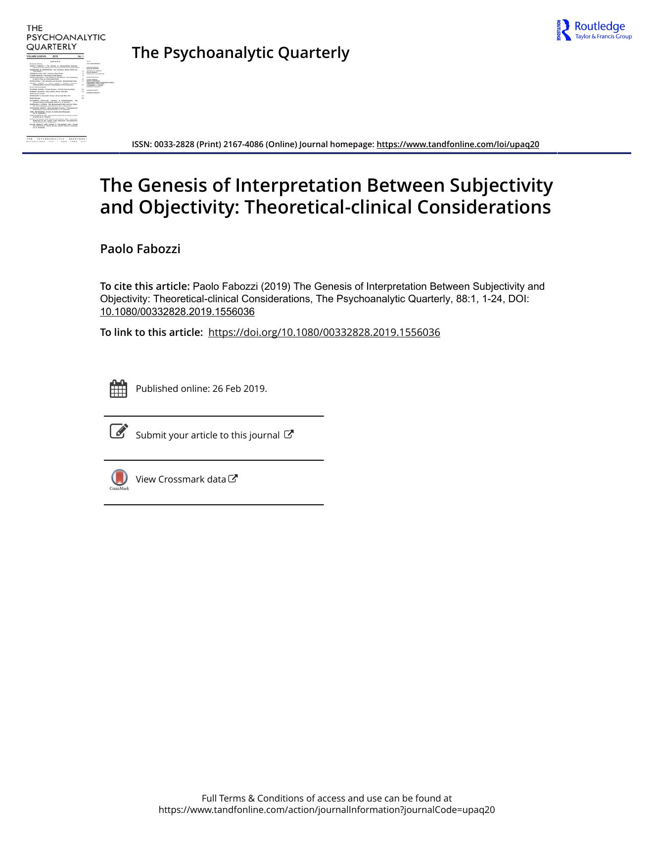 The Psychoanalytic Quarterly, Volume 88, Issue 1 (2019) by Unknown