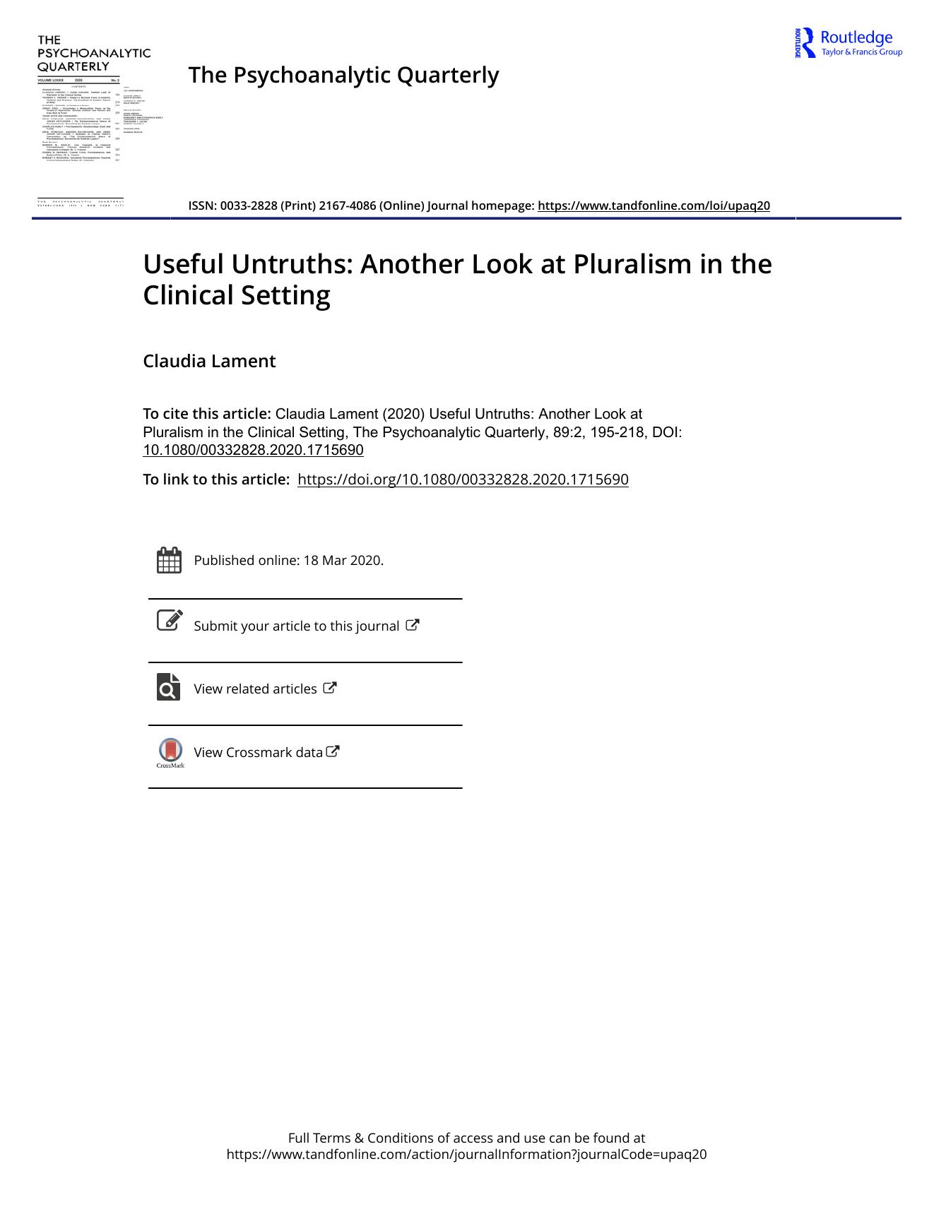 The Psychoanalytic Quarterly, Volume 89, Issue 2 (2020) by Unknown