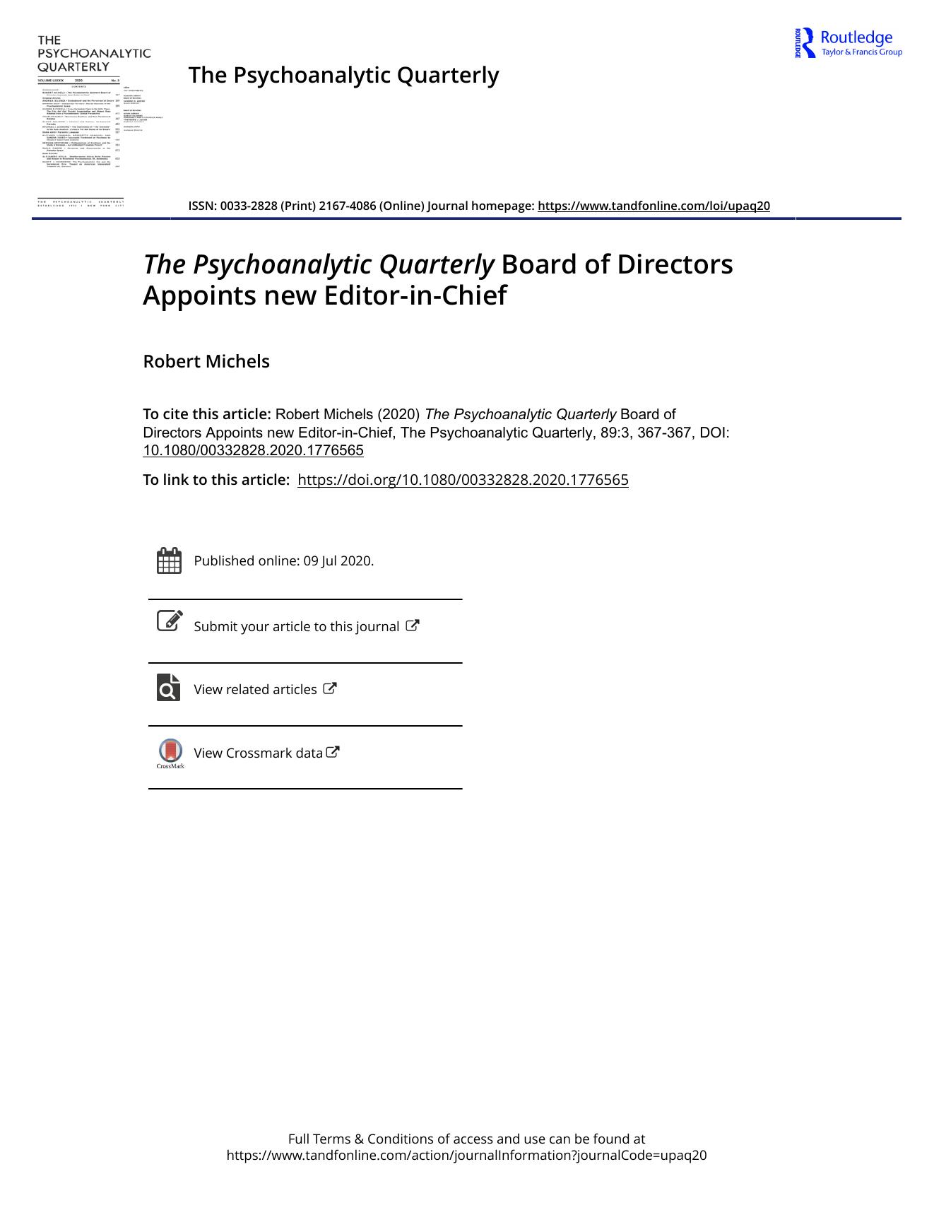 The Psychoanalytic Quarterly, Volume 89, Issue 3 (2020) by Unknown
