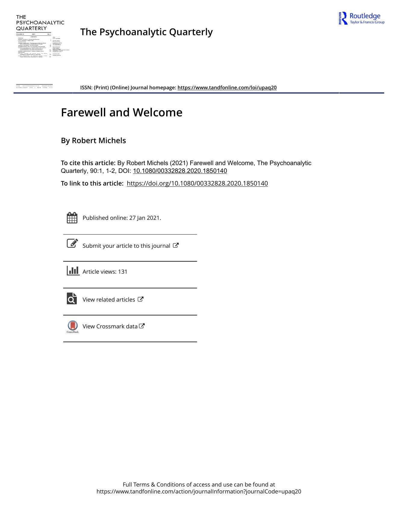 The Psychoanalytic Quarterly, Volume 90, Issue 1 (2021) by Unknown
