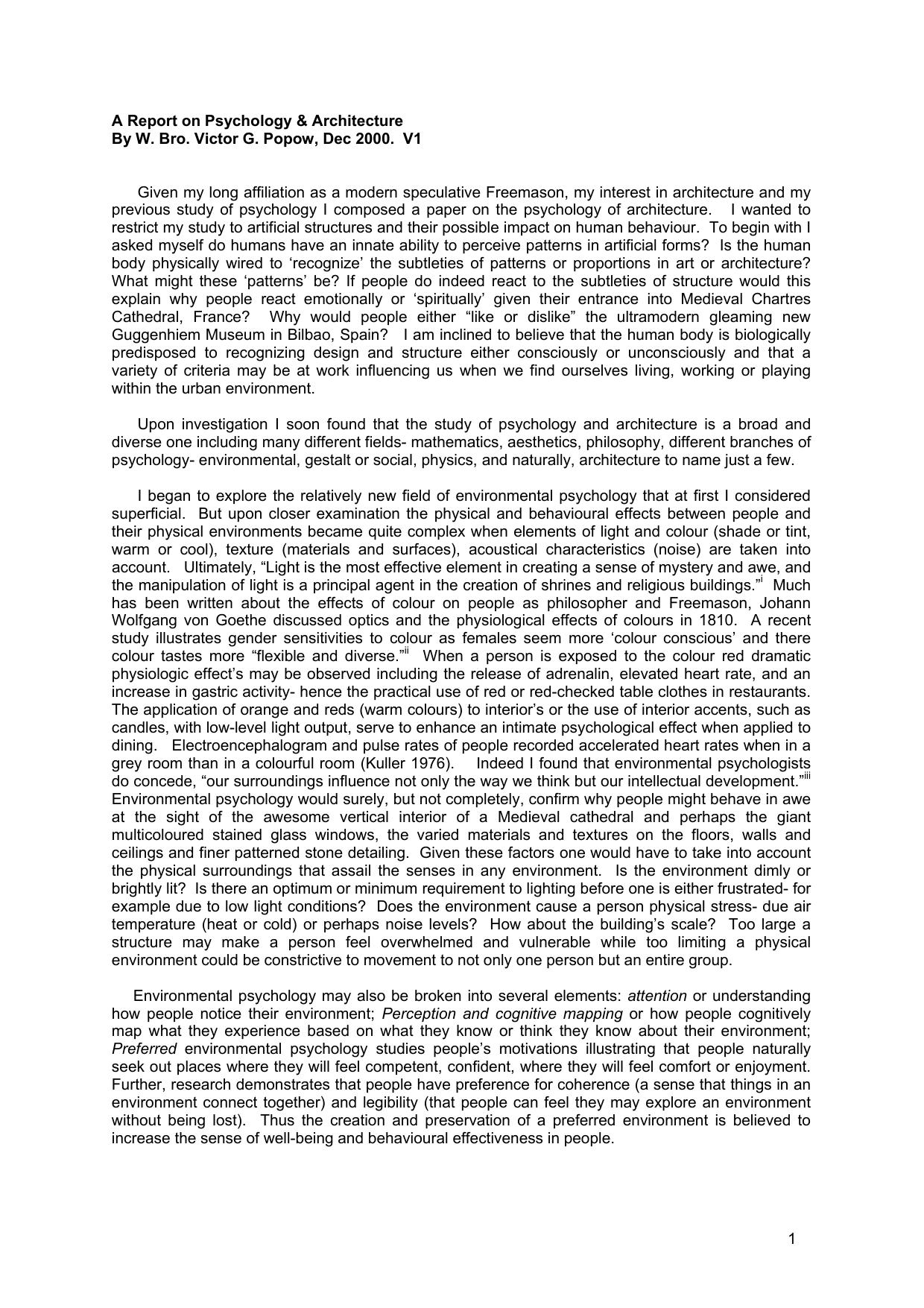 The Psychology of Architecture by Victor G. Popow