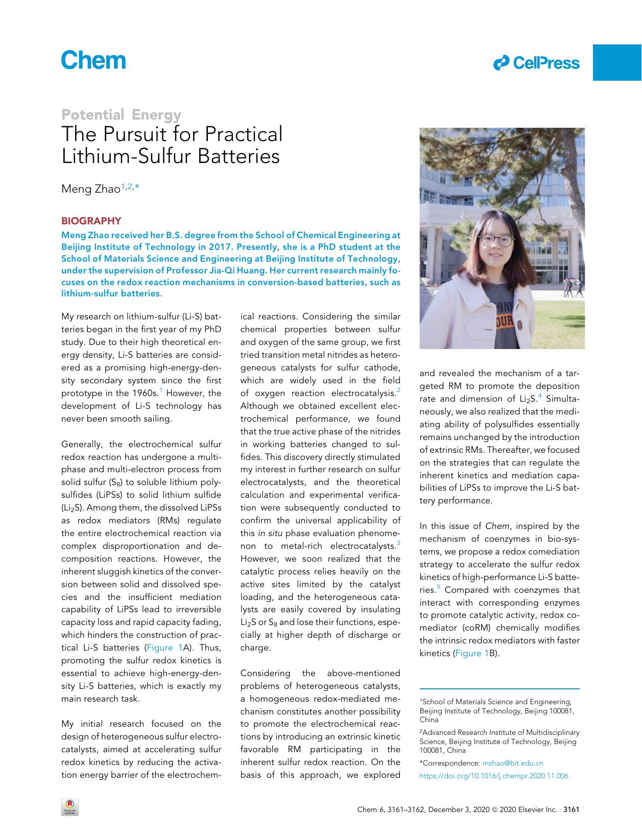 The Pursuit for Practical Lithium-Sulfur Batteries by Meng Zhao