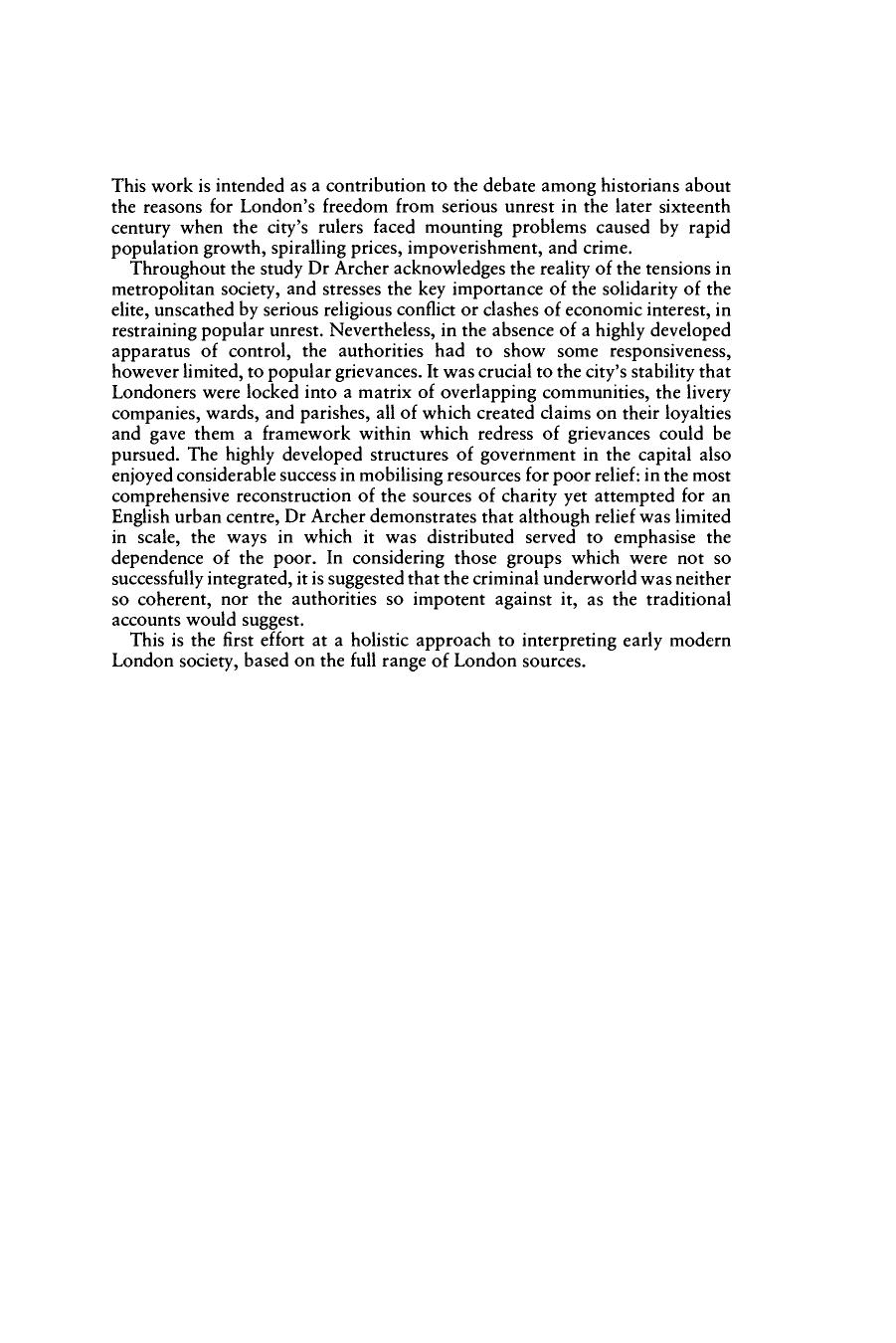 The Pursuit of Stability: Social Relations in Elizabethan London by Ian W. Archer