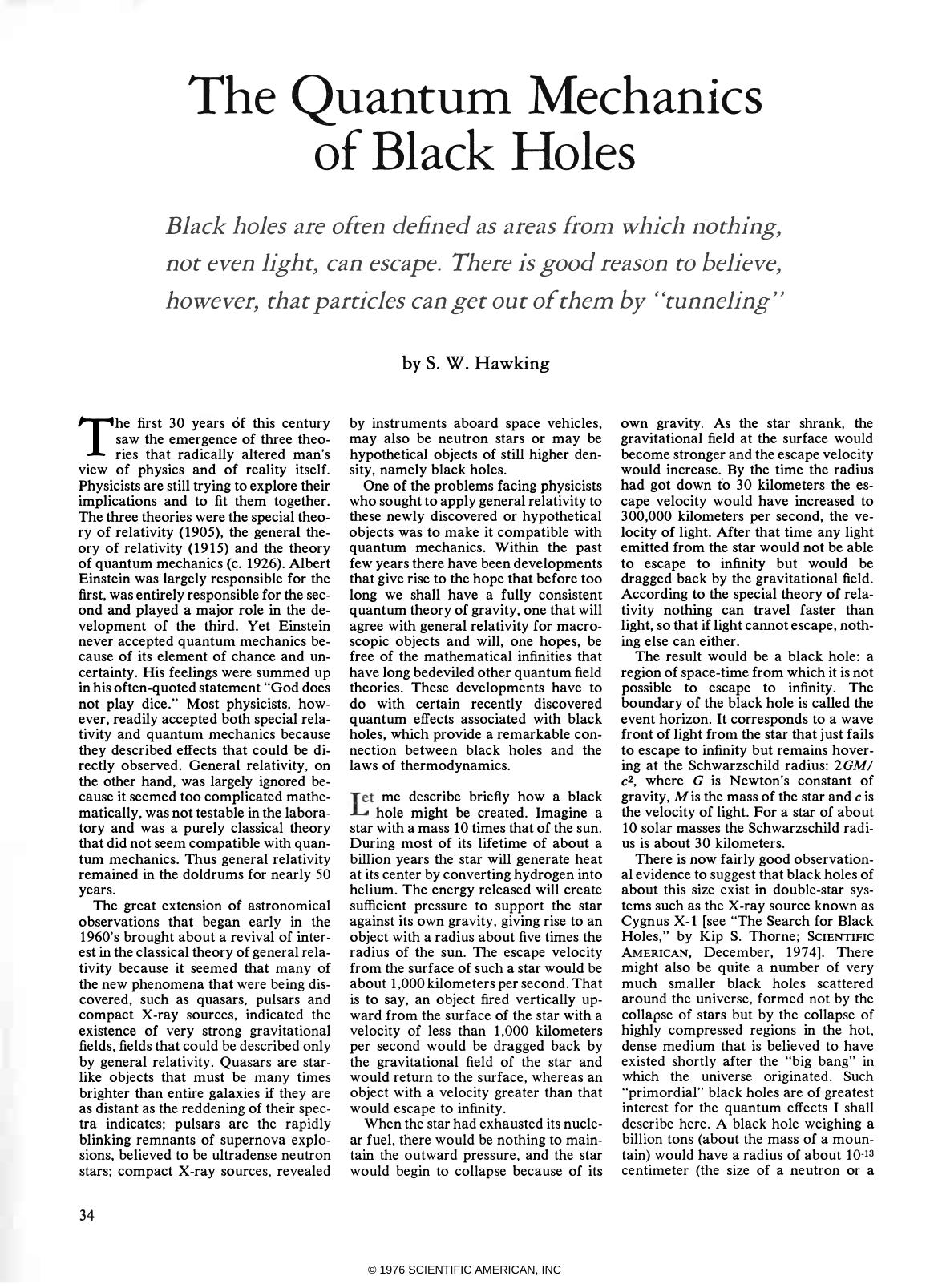 The Quantum Mechanics of Black Holes by S. W. Hawking